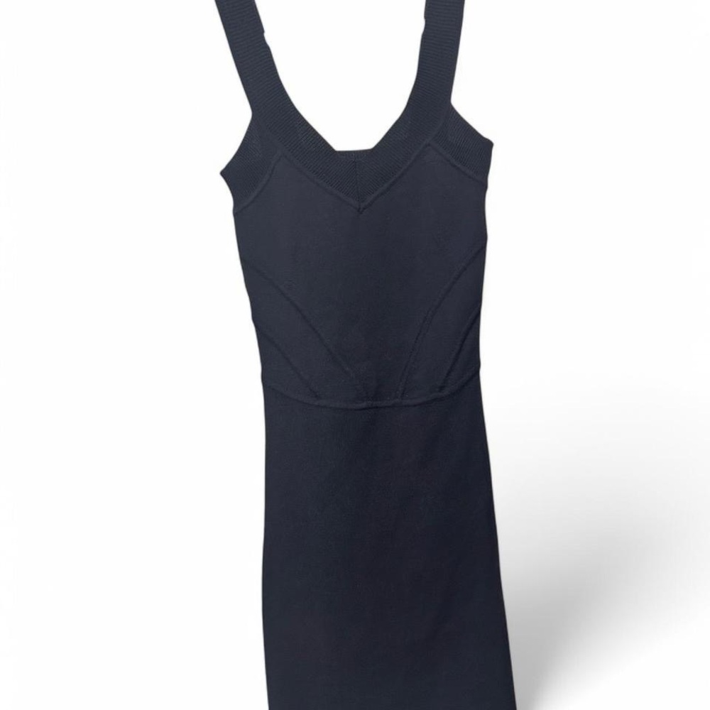 Armani Exchange Black Ribbed Knit Bandage Bodycon V-Neck Mini Dress Small